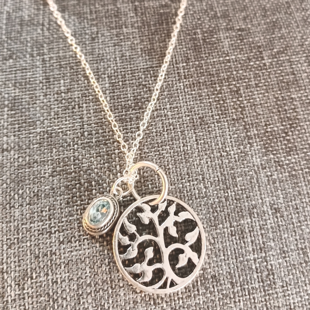 Sterling chain blue topaz tree of life pendants new